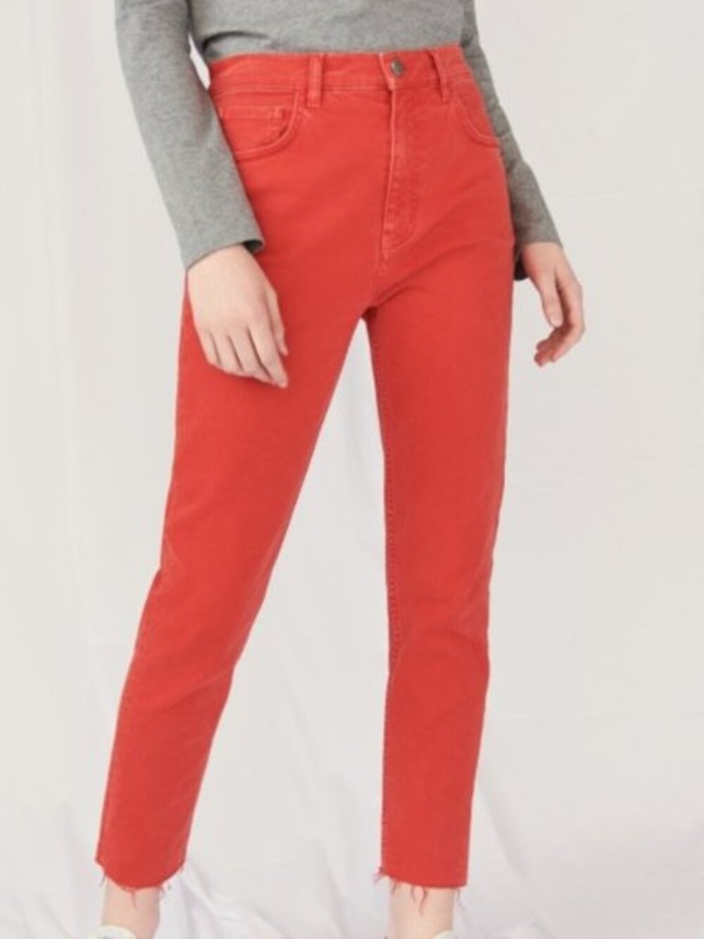 NWT Mih Jeans Mimi Vintage High Rise Raw Hem Red 24